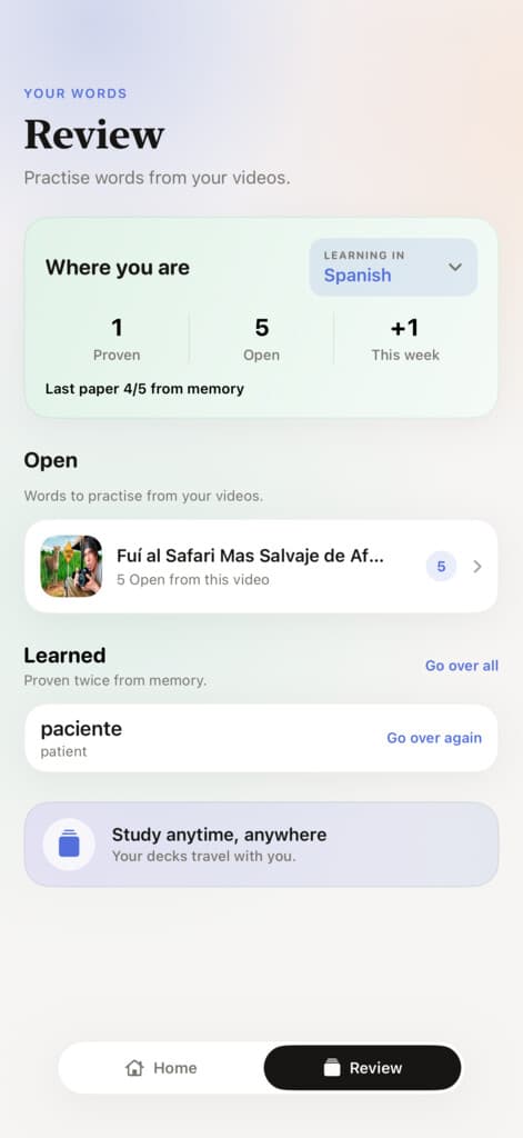 Untranslated daily vocabulary review